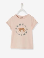 T-Shirt for Girls,  Leopard Motif pink light solid with design