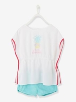 Tunic & Shorts Ensemble for Girls,  Pineapple Motif white light solid with design