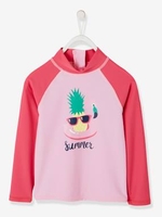 UV Protection Swim T-Shirt for Girls,  Pineapple Motif pink light solid with design