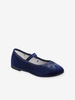 Velour Ballerina Shoes for Girls blue dark solid