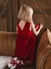 Velour Dress for Girls red dark solid