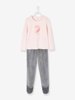 Velour Footed Pyjamas for Girls pink light solid with design