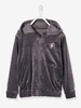 Velour Jacket with Zip for Girls grey dark solid with design