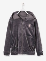 Velour Jacket with Zip for Girls grey dark solid with design