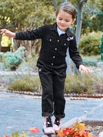 Velour Jumpsuit for Girls black dark solid with design