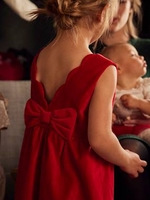 Velour Occasionwear Dress with Bow on the Back,  for Girls dark red