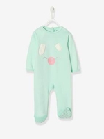 Velour Pyjamas for Babies,  with Press-Studs on the Back green light solid with design