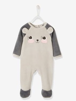 Velour Pyjamas for Babies,  with Press-Studs on the Back grey light solid with design