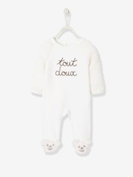 Velour Pyjamas for Babies,  with Press-Studs on the Back white light solid with design