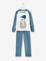 Velour Pyjamas for Boys blue dark solid with design