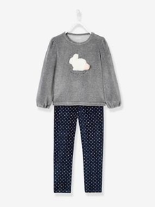 Velour Pyjamas for Girls grey medium solid with design