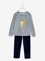 Velour Pyjamas with "Let it Rain" for Girls grey light striped