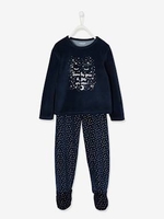 Velour Pyjamas with Stars for Girls blue bright solid with design