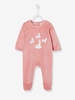 Velour Sleepsuit for Babies,  Press Studs on the Back pink medium solid with desig