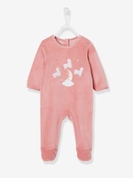 Velour Sleepsuit for Babies,  Press Studs on the Back pink medium solid with desig