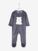 Velour Sleepsuit for Babies,  with Press Studs on the Back blue dark solid with design