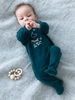 Velour Sleepsuit for Newborn Babies,  Opens at Front green dark solid with design