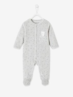 Velour Sleepsuit,  Press Studs on the Front,  for Babies light grey