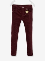 Velour Slim Leg Trousers for Girls brown dark solid