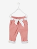 Velour Trousers with Lining + Belt for Baby Girls pink light solid with design