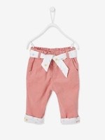 Velour Trousers with Lining + Belt for Baby Girls pink light solid with design