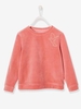 Velvet Sweatshirt with Iridescent Bird Embroidery for Girls pink light solid with design