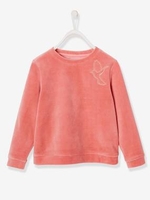 Velvet Sweatshirt with Iridescent Bird Embroidery for Girls pink light solid with design