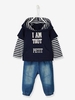 Very Comfortable Outfit for Baby Boys,  I am tout petit blue dark solid with design